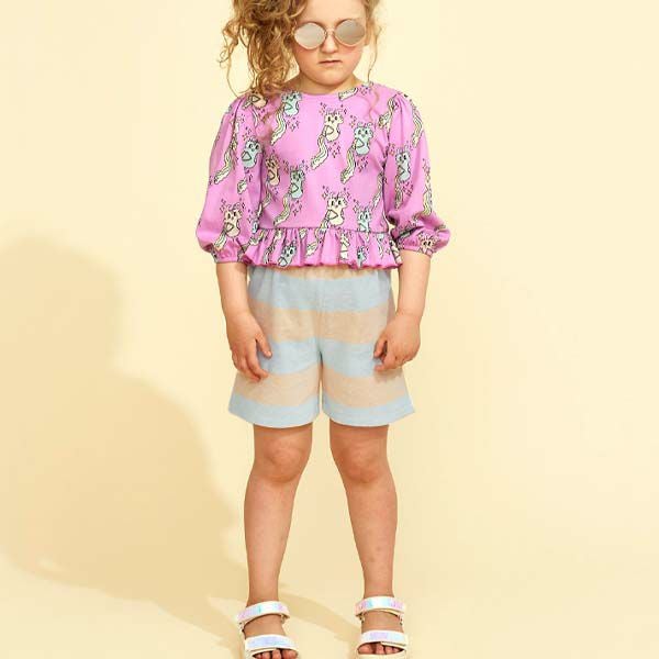 オーガニックコットン キッズ テリーストライプハーフパンツ