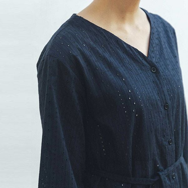 オーガニックコットン レースＶネックワンピース(7分袖)