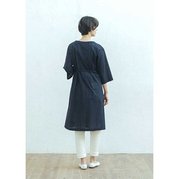 オーガニックコットン レースＶネックワンピース(7分袖)