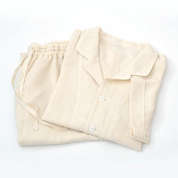 オーガニックコットン 追撚ダブルガーゼ半袖パジャマ ナチュラル M