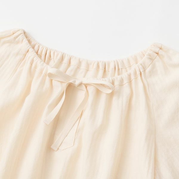 オーガニックコットン ヘリンボンギャザープルオーバーセット(半袖) ナチュラル M