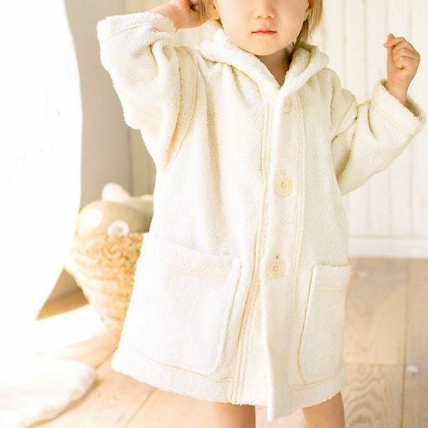 オーガニックコットン ベビー パーカーバスローブ きなり 50-90