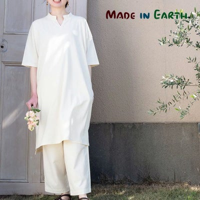 オーガニックコットン スキッパー5分袖ワンピース きなり