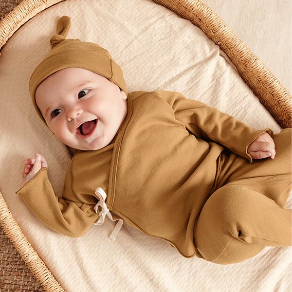 オーガニックコットン ベビー長袖あわせトップス＆足つきパンツ