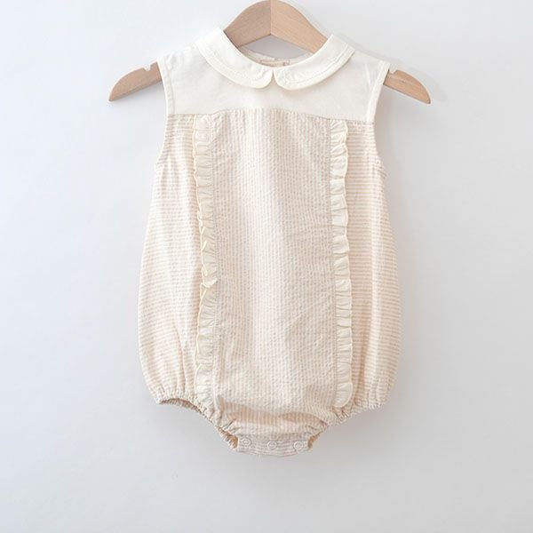 オーガニックコットン ベビーシアサッカーフリルロンパース