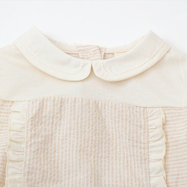 オーガニックコットン ベビーシアサッカーフリルロンパース