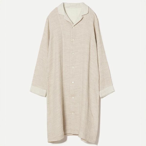 オーガニックコットン＆ヤク 綾ダブルガーゼ前開きワンピース ナチュラルグレー M