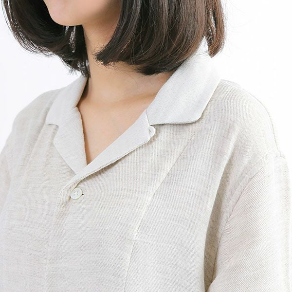 オーガニックコットン＆ヤク 綾ダブルガーゼ前開きワンピース ナチュラルグレー M