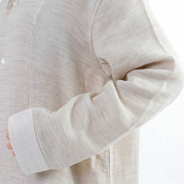 オーガニックコットン＆ヤク 綾ダブルガーゼ前開きワンピース ナチュラルグレー M