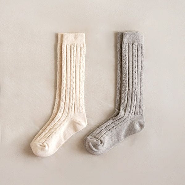 オーガニックコットン&ヤク ケーブルソックス グレー 22-24