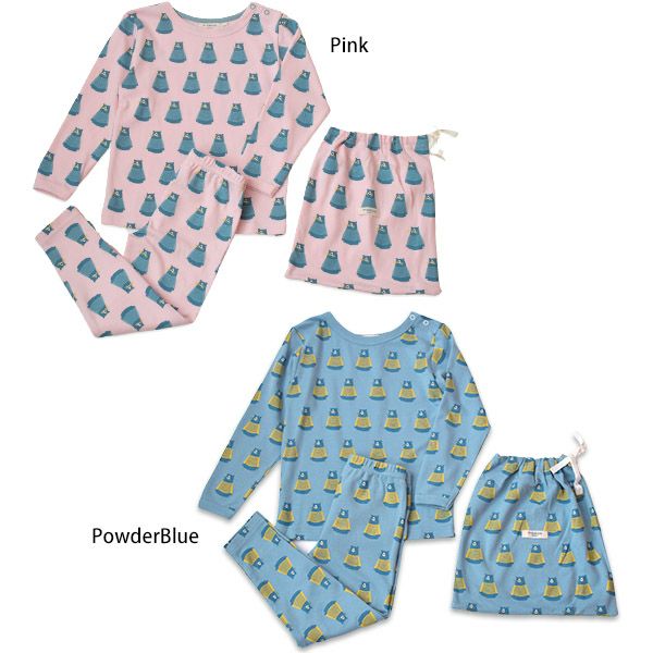 オーガニックコットン キッズ巾着つきパジャマ（長袖）Bear