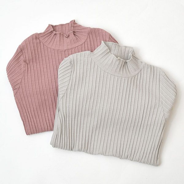 オーガニックコットン キッズ モックネックリブTシャツ(長袖)
