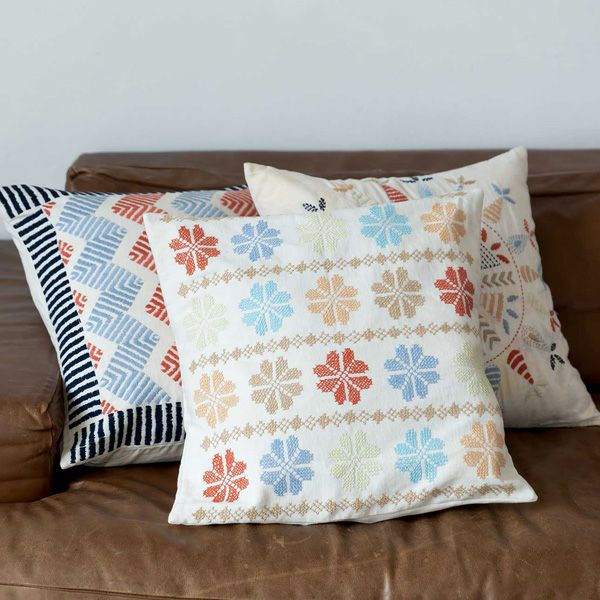 オーガニックコットン ツイル手刺繍クッションカバー