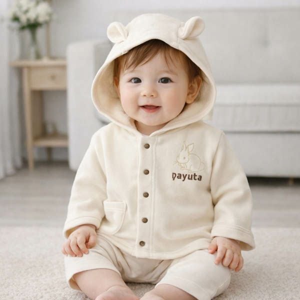オーガニックコットン ベビー耳付きパーカー