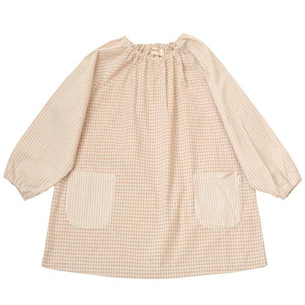 オーガニックコットン キッズ長袖スモック ブラウン×ナチュラル