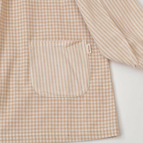 オーガニックコットン キッズ長袖スモック ブラウン×ナチュラル