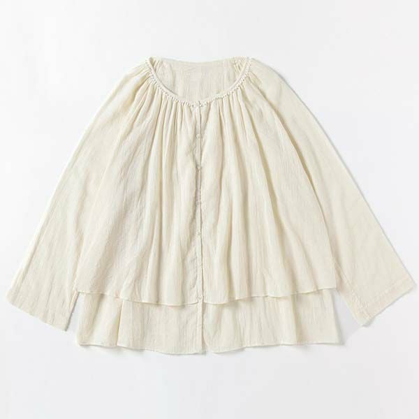 オーガニックコットン ガーゼギャザーパジャマ(長袖) ナチュラル M