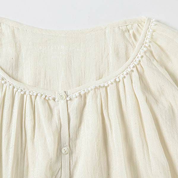 オーガニックコットン ガーゼギャザーパジャマ(長袖) ナチュラル M