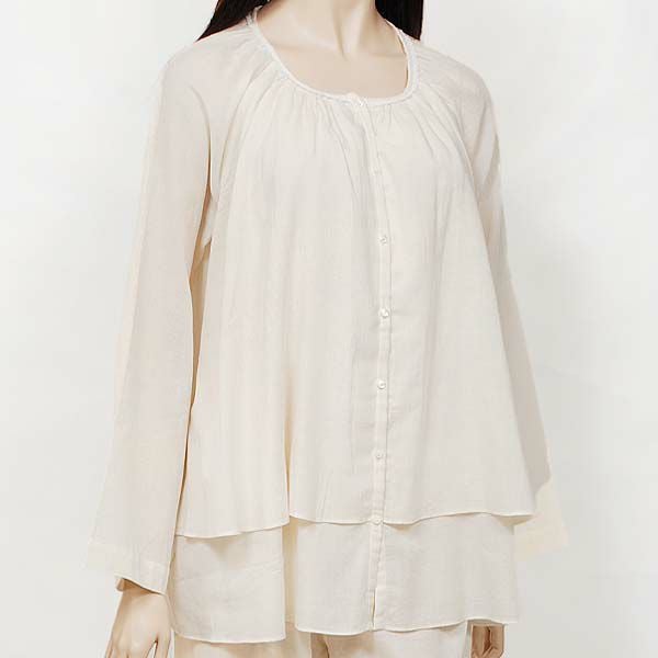 オーガニックコットン ガーゼギャザーパジャマ(長袖) ナチュラル M