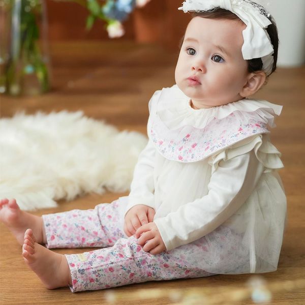 オーガニックコットン ベビーフリルパンツ（ロング） 妖精と花たち