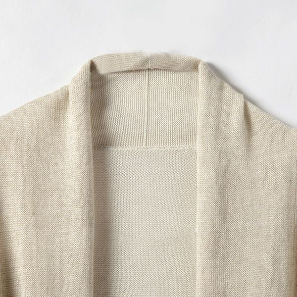 オーガニックコットン＆リネン ショールカラーカーディガン ナチュラルグレー M
