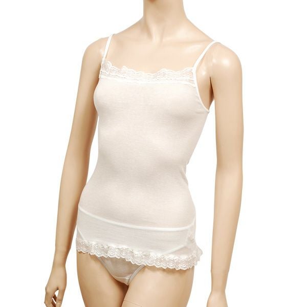 オーガニックコットン シルクレーステレコキャミソール ホワイト M