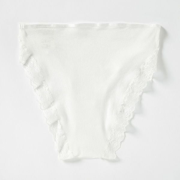 オーガニックコットン シルクレースショーツ ホワイト M
