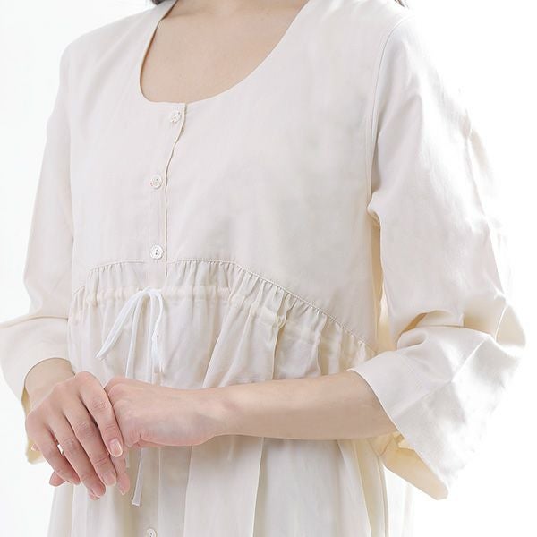 オーガニックコットン サテン前開きネグリジェ ナチュラル M