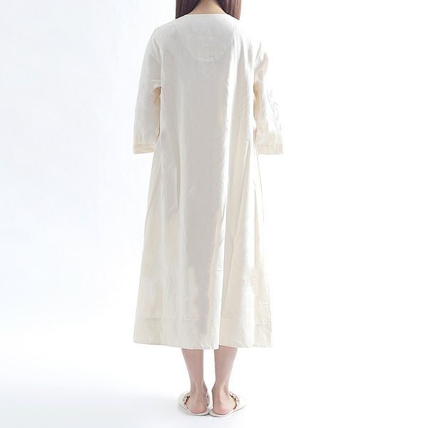 オーガニックコットン サテン前開きネグリジェ ナチュラル M