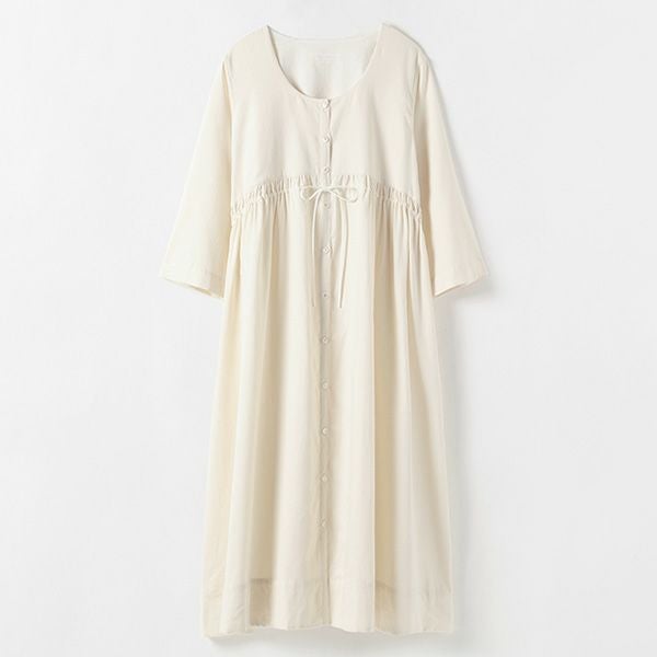 オーガニックコットン サテン前開きネグリジェ ナチュラル M