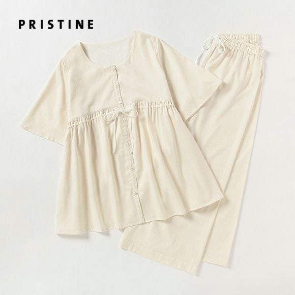 オーガニックコットン サテン前開きパジャマ ナチュラル M