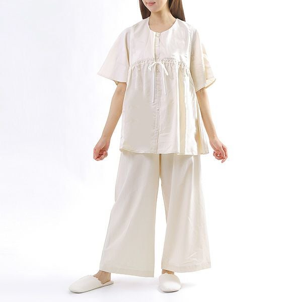 オーガニックコットン サテン前開きパジャマ ナチュラル M