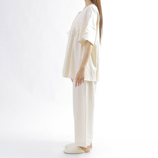 オーガニックコットン サテン前開きパジャマ ナチュラル M