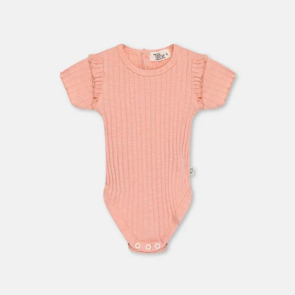 オーガニックコットン ベビーリブスラブラッフルボディスーツ(半袖)