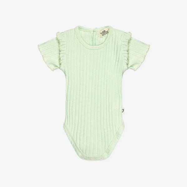 オーガニックコットン ベビーリブスラブラッフルボディスーツ(半袖)