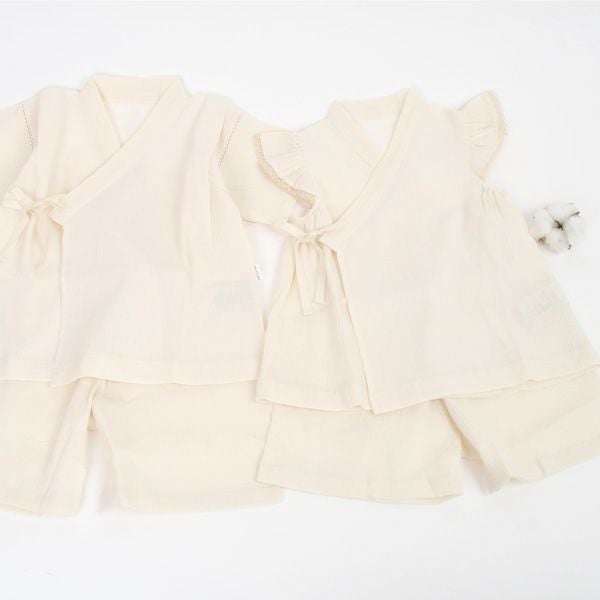 オーガニックコットン ベビー楊柳フリル甚平