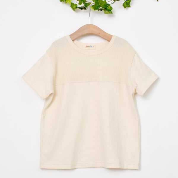 オーガニックコットン キッズワッフル切替半袖Tシャツ