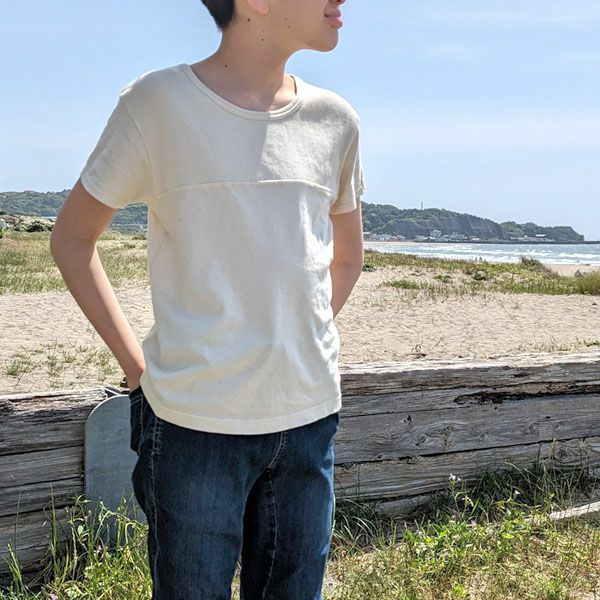 オーガニックコットン キッズワッフル切替半袖Tシャツ