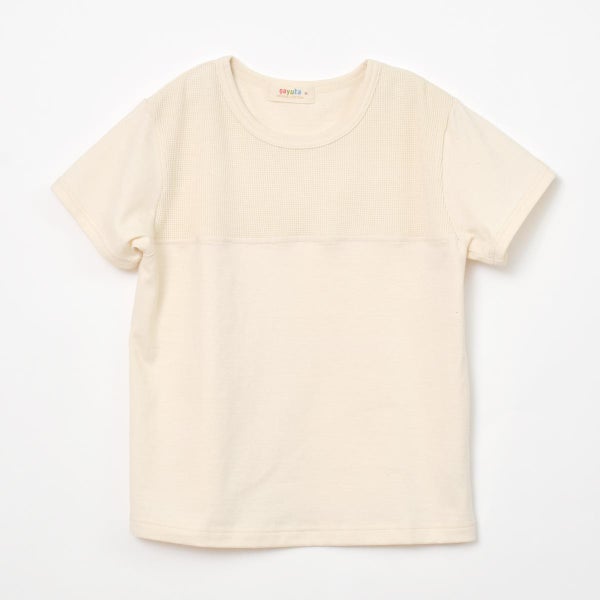 オーガニックコットン キッズワッフル切替半袖Tシャツ
