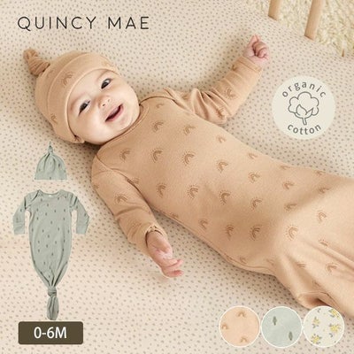 オーガニックコットン ベビー結びガウン＆帽子