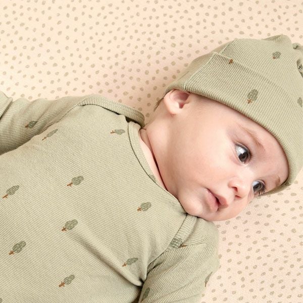 オーガニックコットン ベビー結びガウン＆帽子