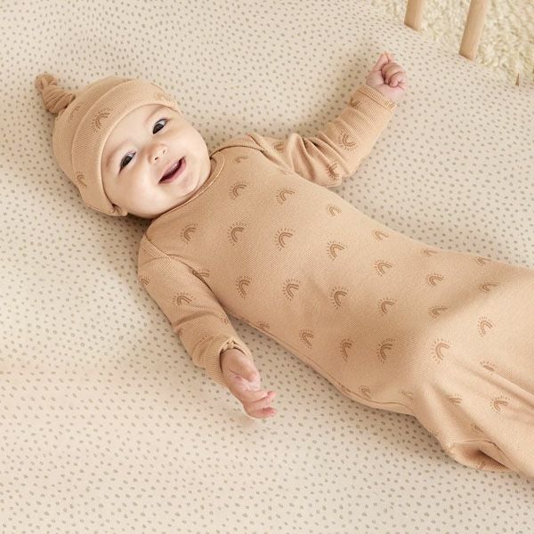 オーガニックコットン ベビー結びガウン＆帽子