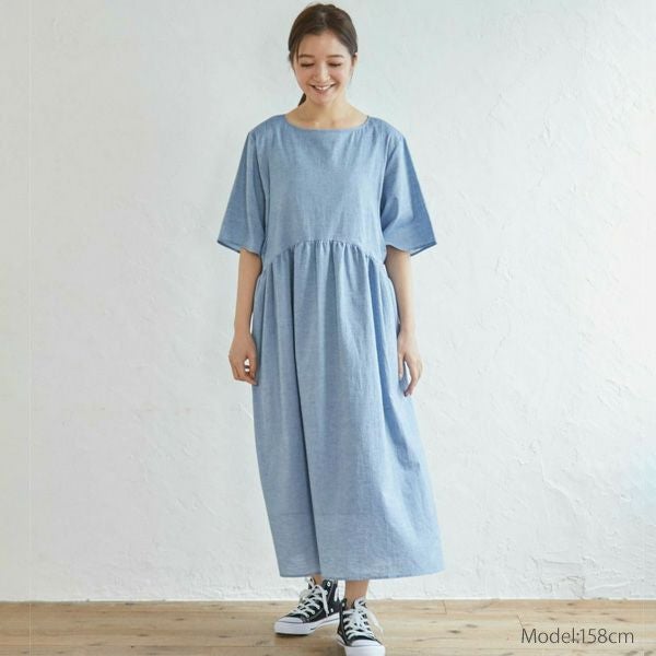 オーガニックコットン ガーゼアーチラインワンピース