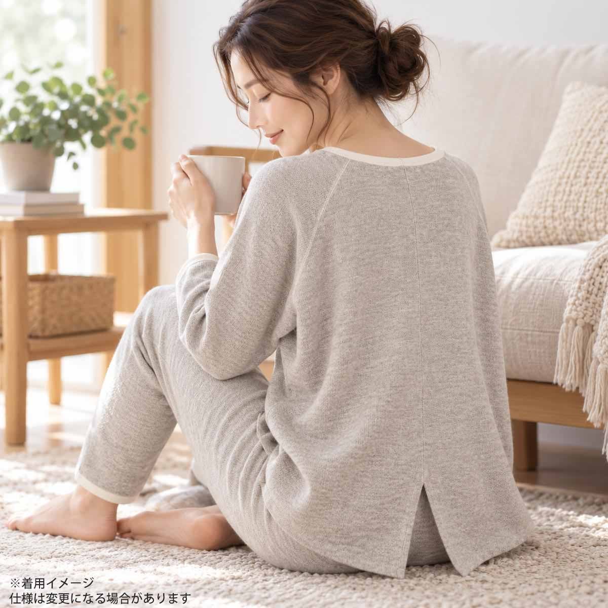 オーガニックコットン＆ヤク ラフアンドスムースパンツ グレー M