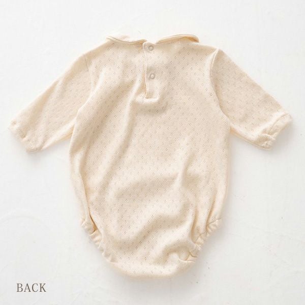 オーガニックコットン ベビー 透かし編みボディースーツ