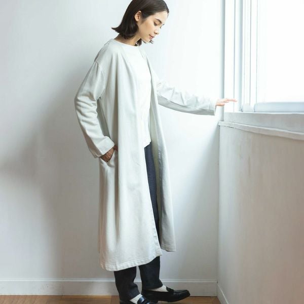 オーガニックコットン 裏起毛ノーカラーロングコート