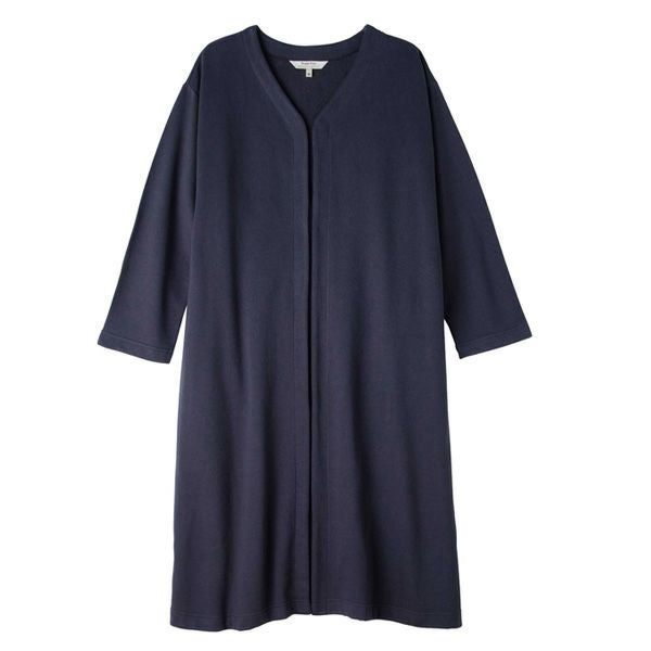 オーガニックコットン 裏起毛ノーカラーロングコート