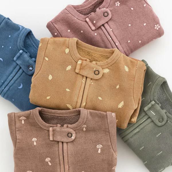 オーガニックコットン ベビーフリース足つきカバーオール