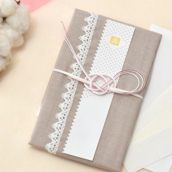 オーガニックコットンのハンカチで出来たご祝儀袋 輪結びピンク