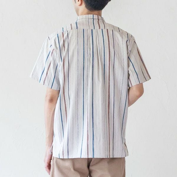 オーガニックコットン メンズチソウストライプシャツ(半袖)